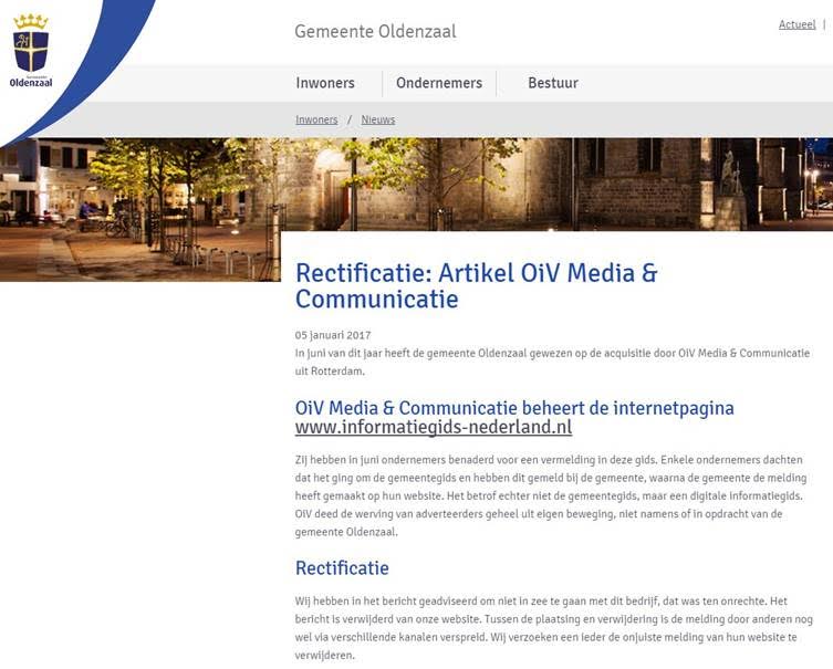 Rectificatie OiV Media - Gemeente Oldenzaal